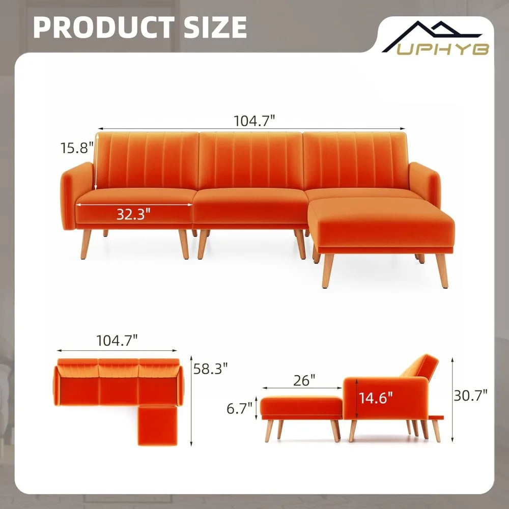 L-Shaped Velvet Sectional Recliner Sofa