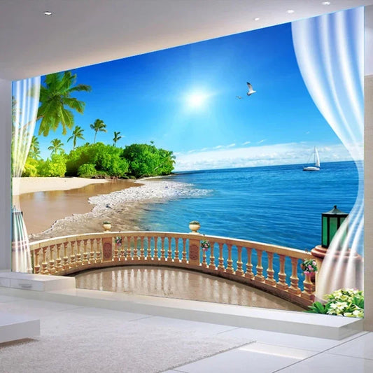 3D Wallpaper Sea View Large Mural Beach Landscape