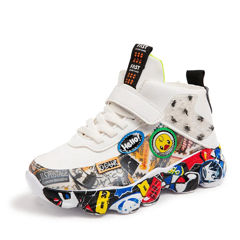 Size 26-36 Children Sports Sneakers Cartoon Graffiti Pattern
