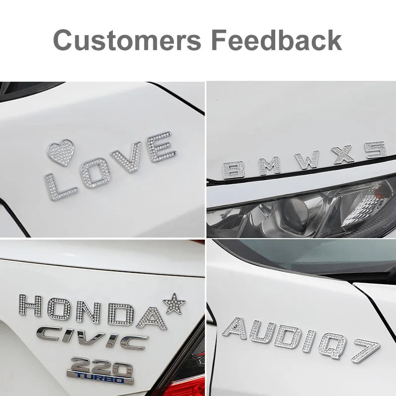 Silver Rhinestone Letters Numbers Car Stickers for Women and Girls