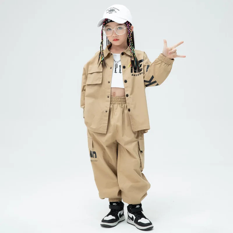 Kid K pop Hip Hop Clothing Khaki