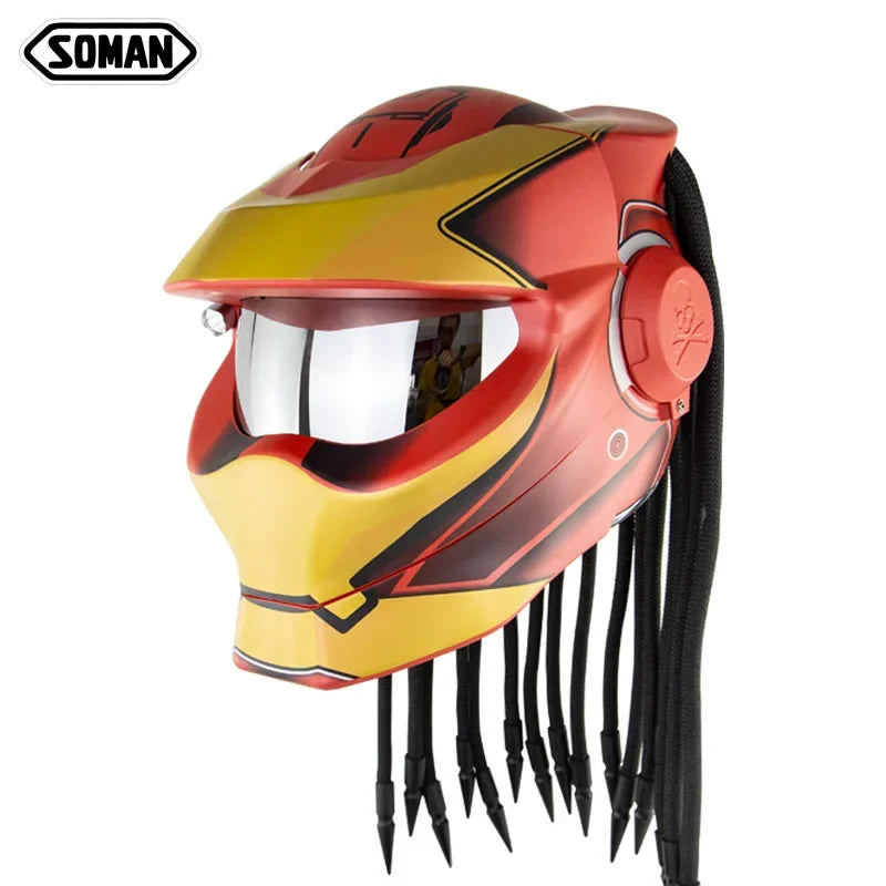 SOMAN Black Predator Full Face Retro Motorcycle Helmet