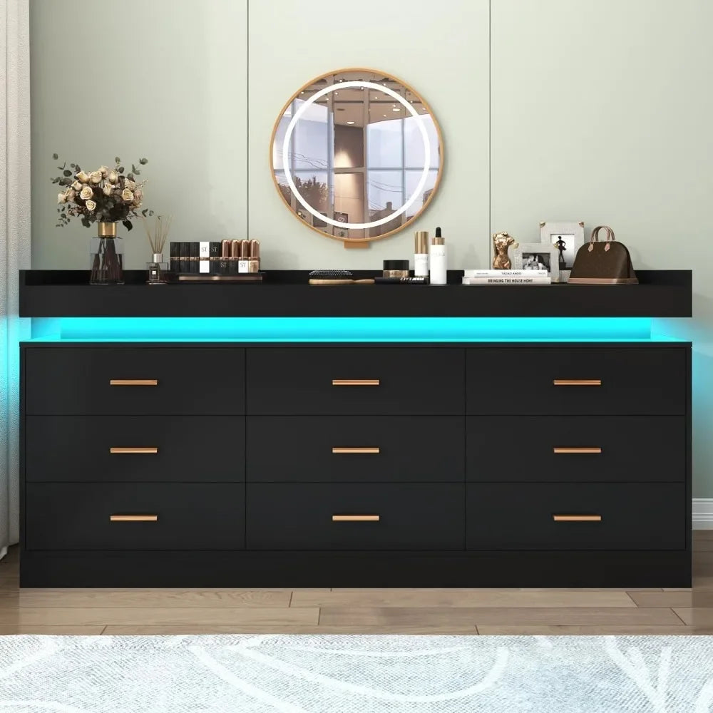 Modern Dresser 9 Drawer with LED Lights