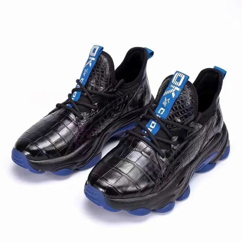 Authentic Real Crocodile Skin Men's Casual Black Blue Soft Sneakers