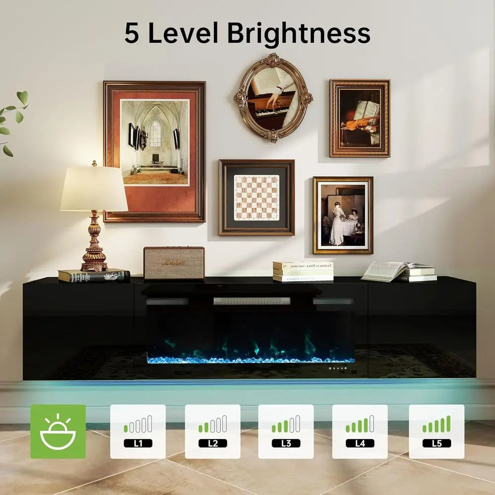 Modern 70" Floating TV Stand with 36" Electric Fireplace
