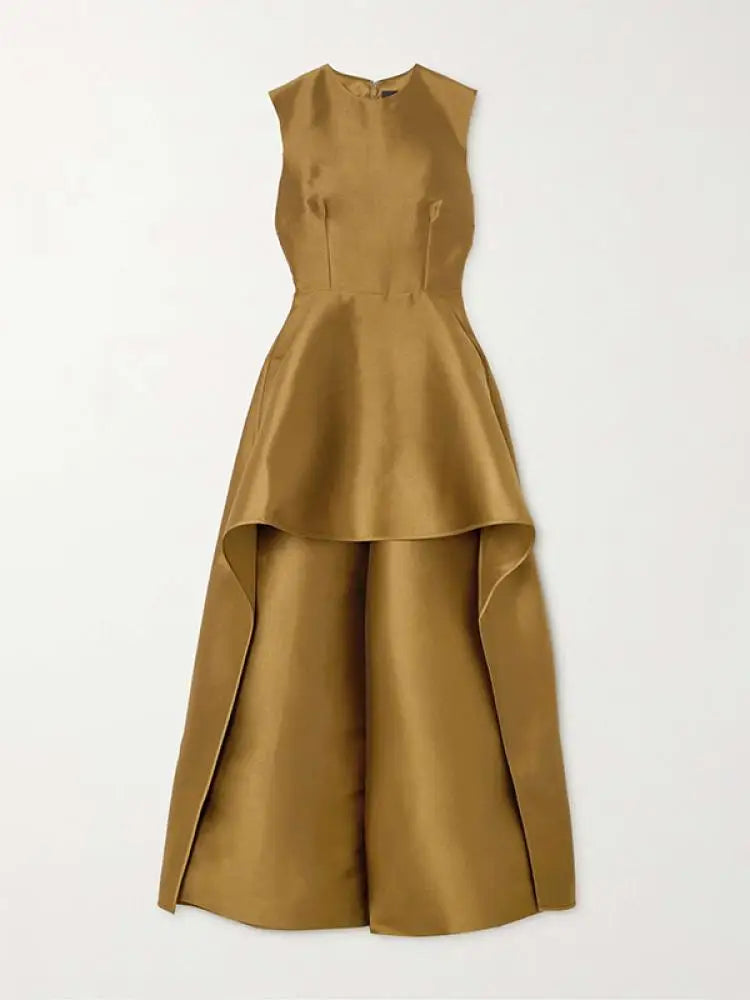 Falbala Layered Solid Color Evening Jumpsuits