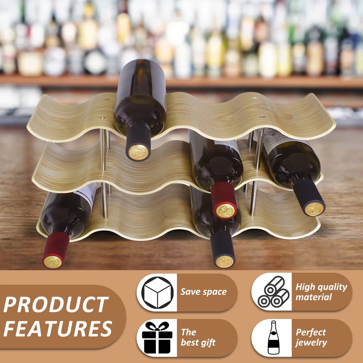 2/3-Tier Wooden Wine Rack Wavy Wine Bottle Organizer