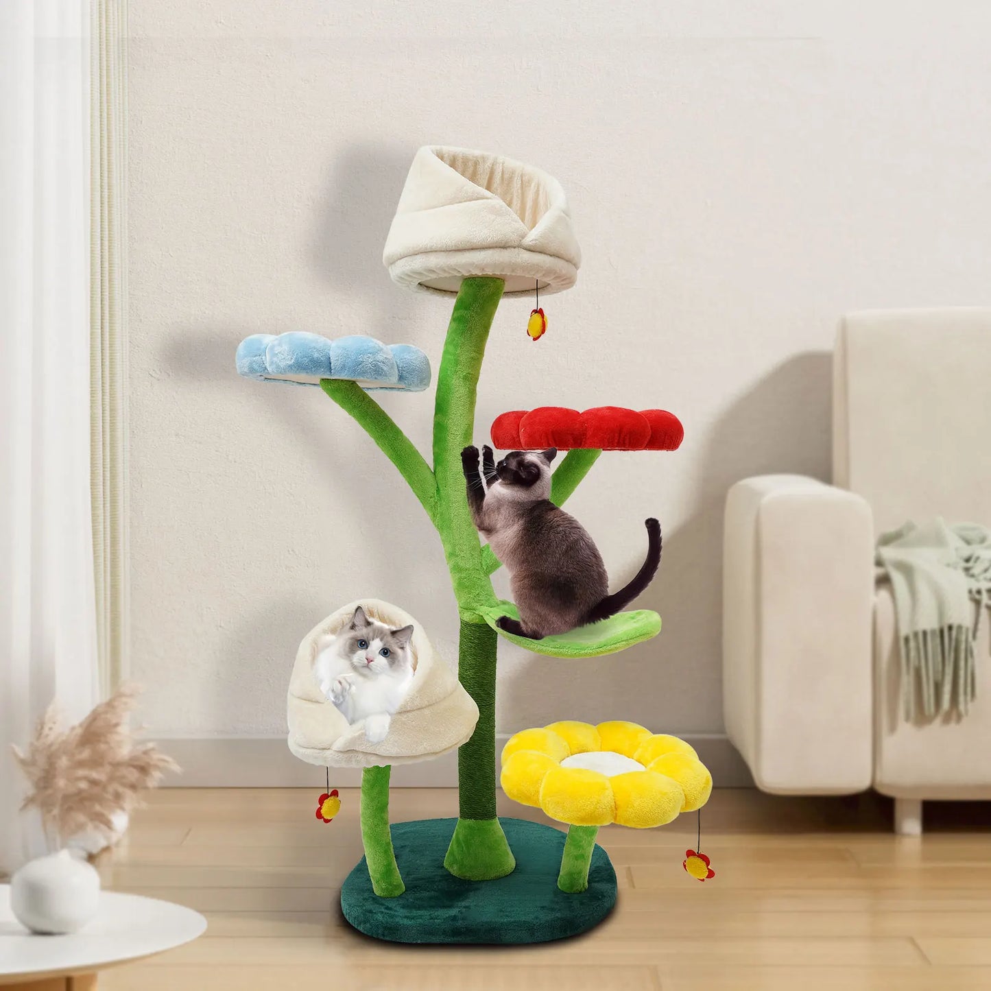 6-Level Flower Shape Plush Balls Cat Condo