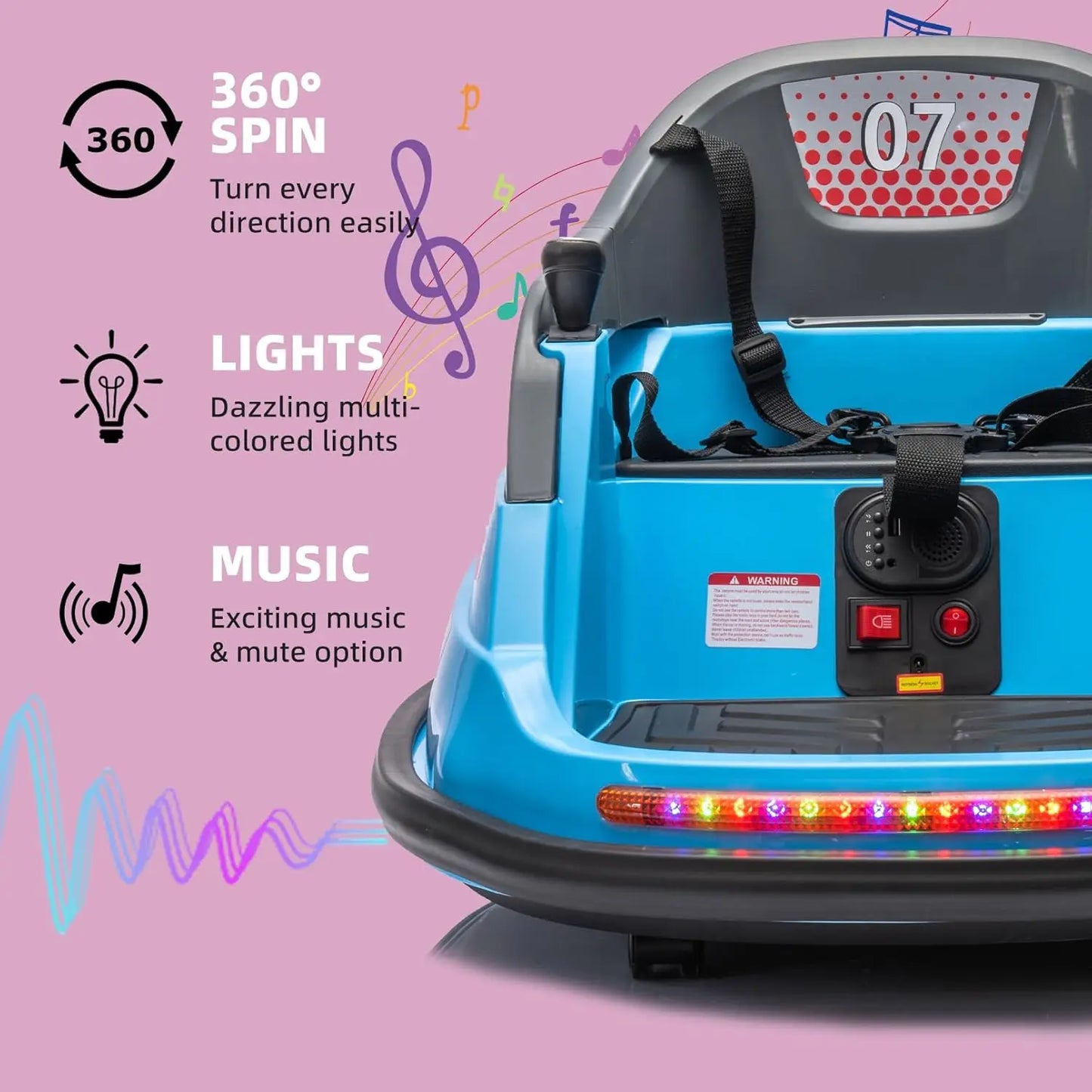 Ride on Bumper Car for Kid W/Remote Control, LED Lights, Bluetooth & 360 Degree Spin