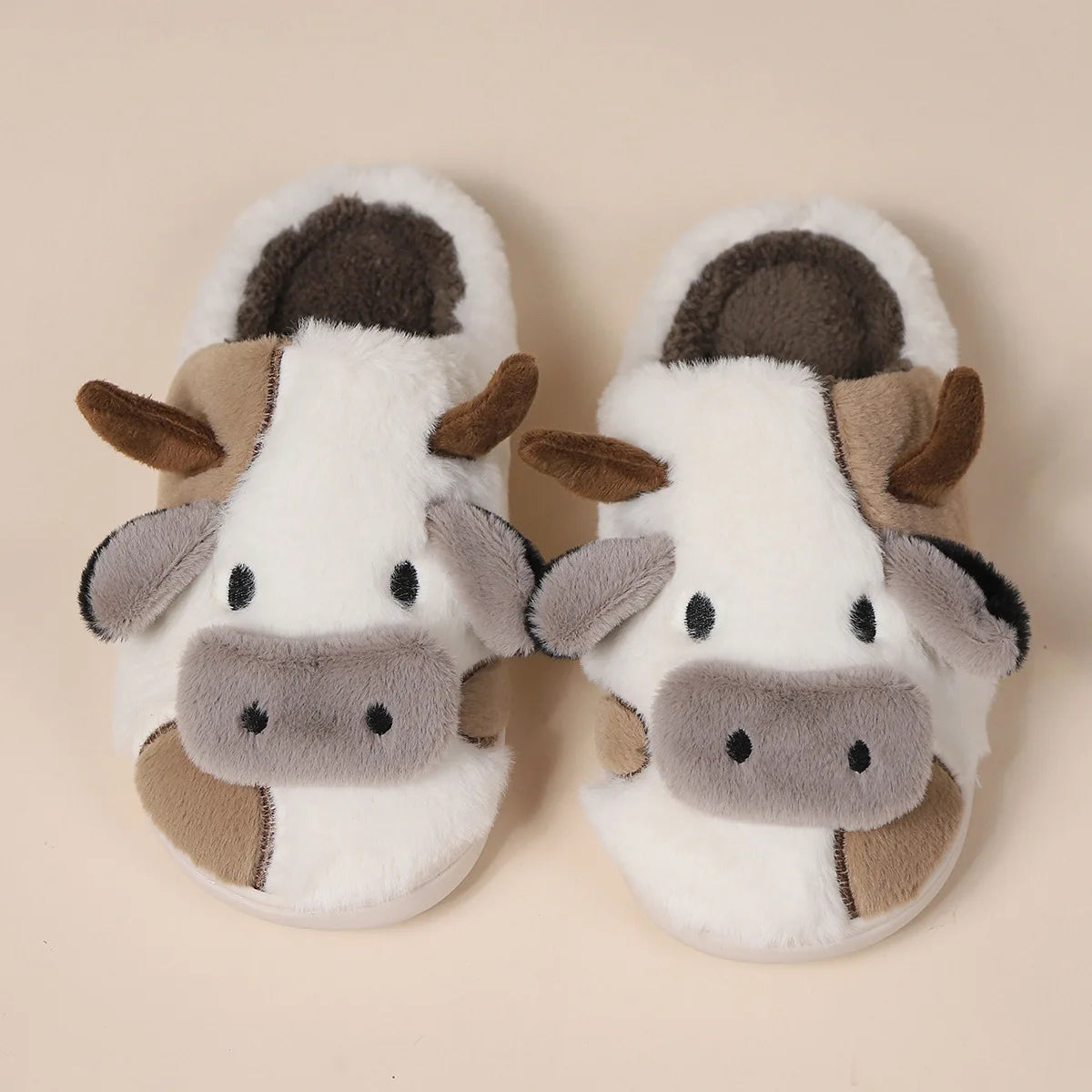 Warm Cow Furry Slippers Plush Lined