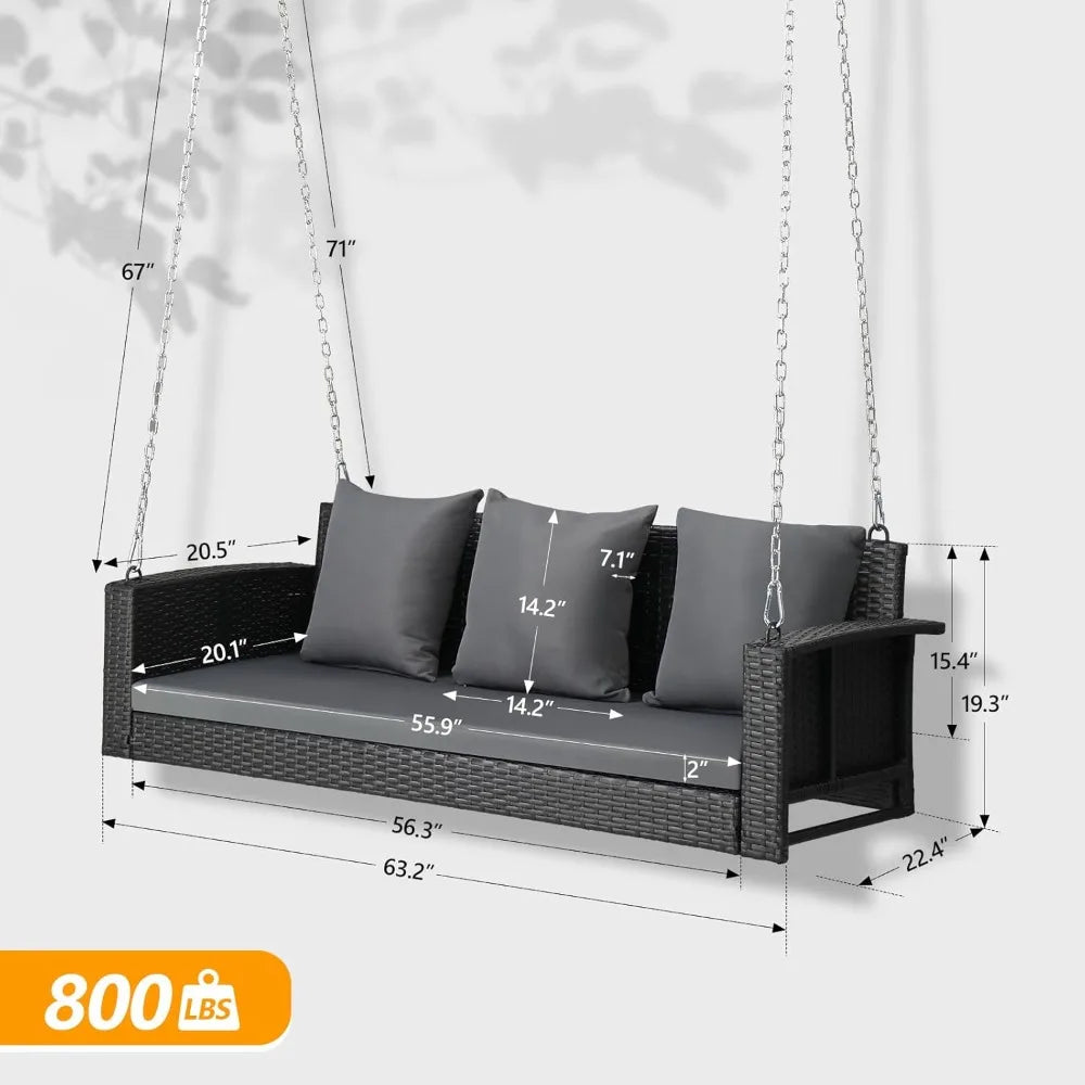 Outdoor Wicker Rattan Hanging Swing Set with Cushions