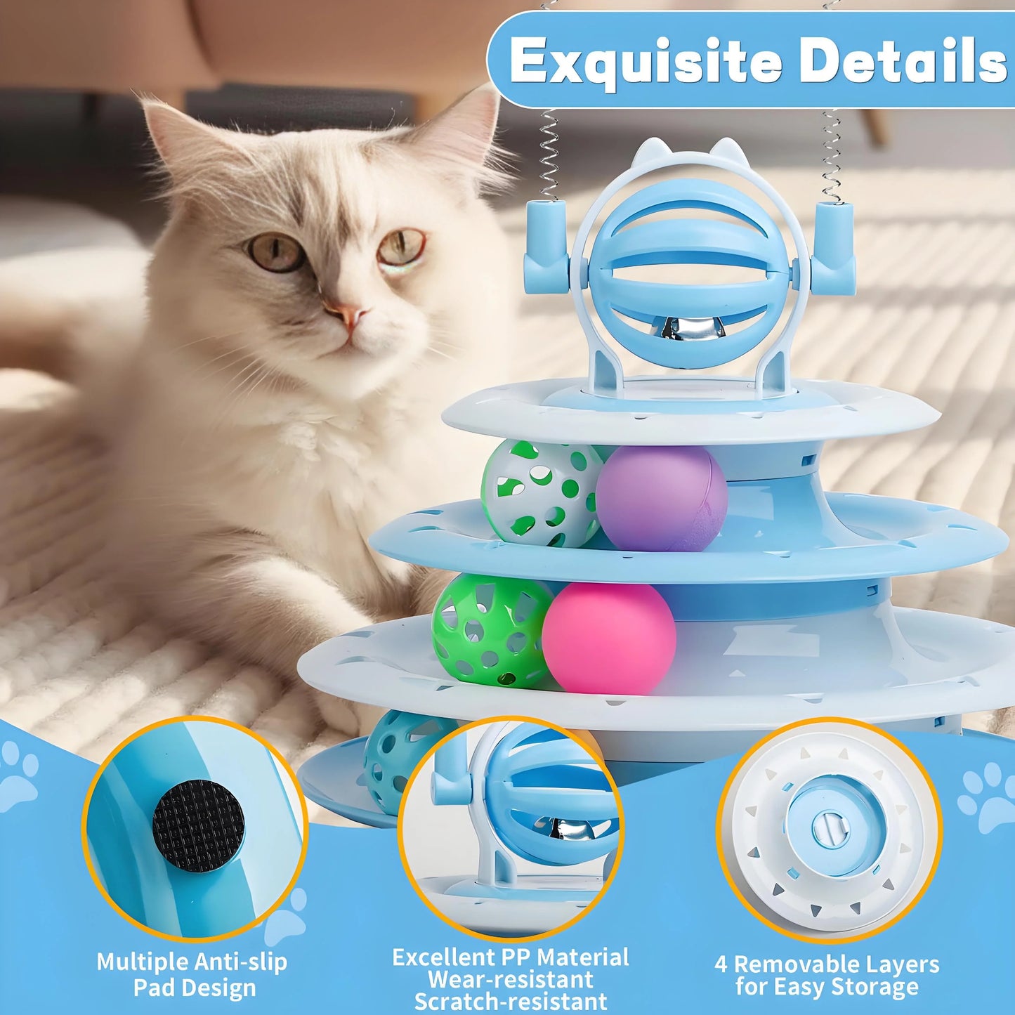4-Tier Cat Toy - Interactive Spinning Track with LED Balls