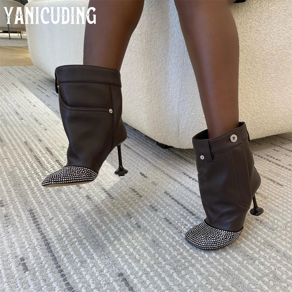Rhinestone Pocket Novelty Designer Style Strange Heel Ankle Boots