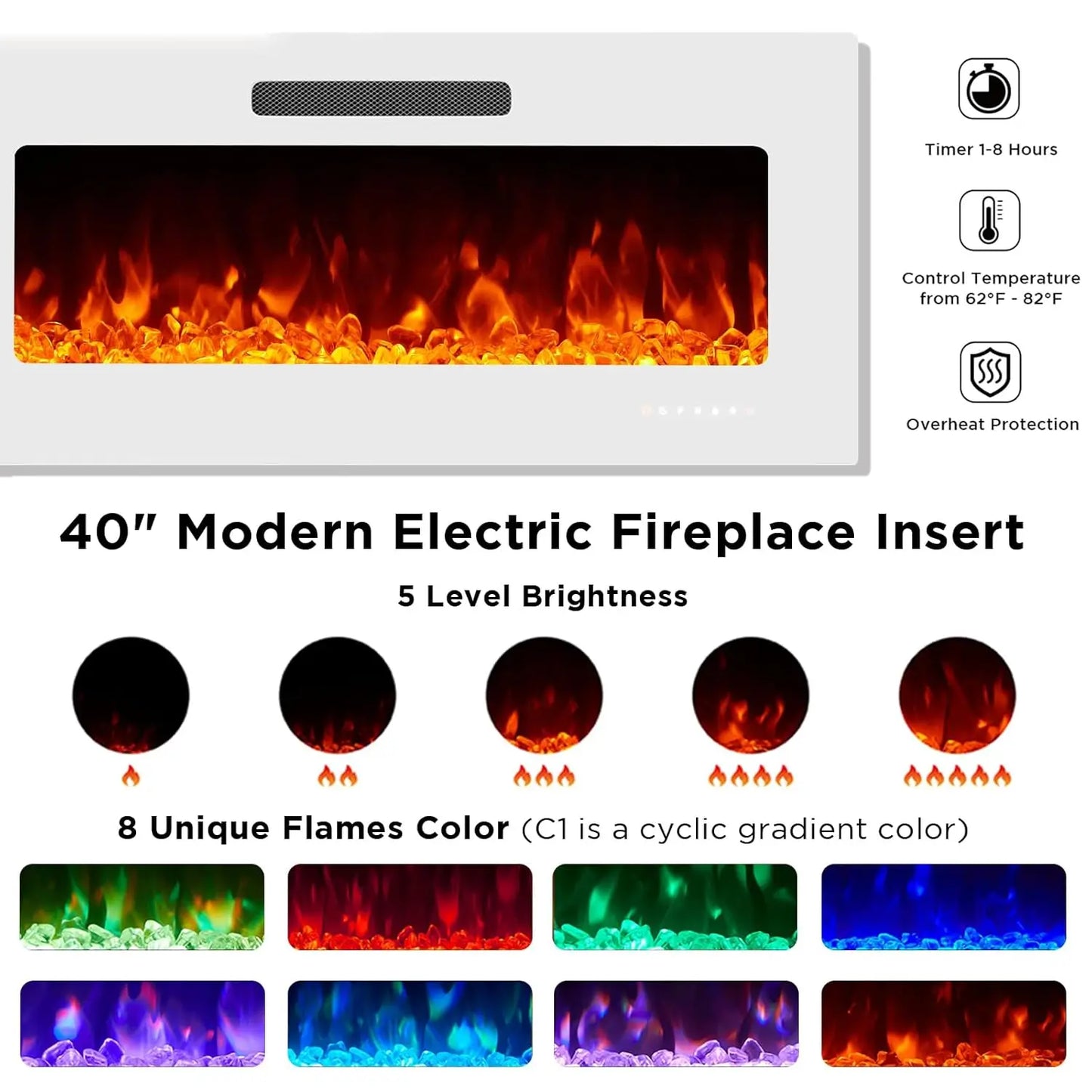 TV Stand with 40" Fireplace with High Gloss Doors & LED Lights, U-Shaped, Customized