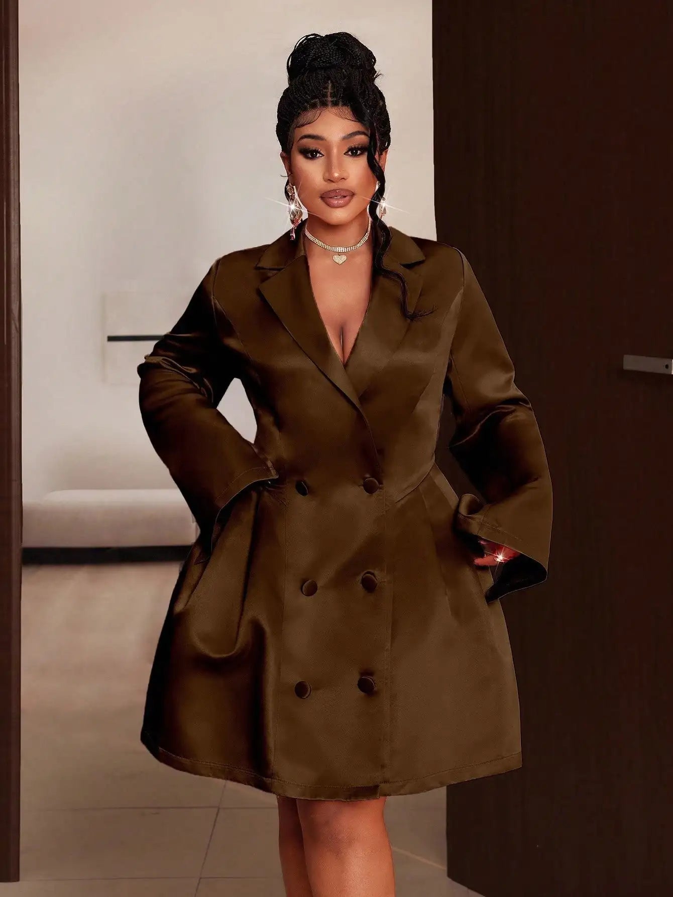 Plus Size Satin Double Breasted Blazer