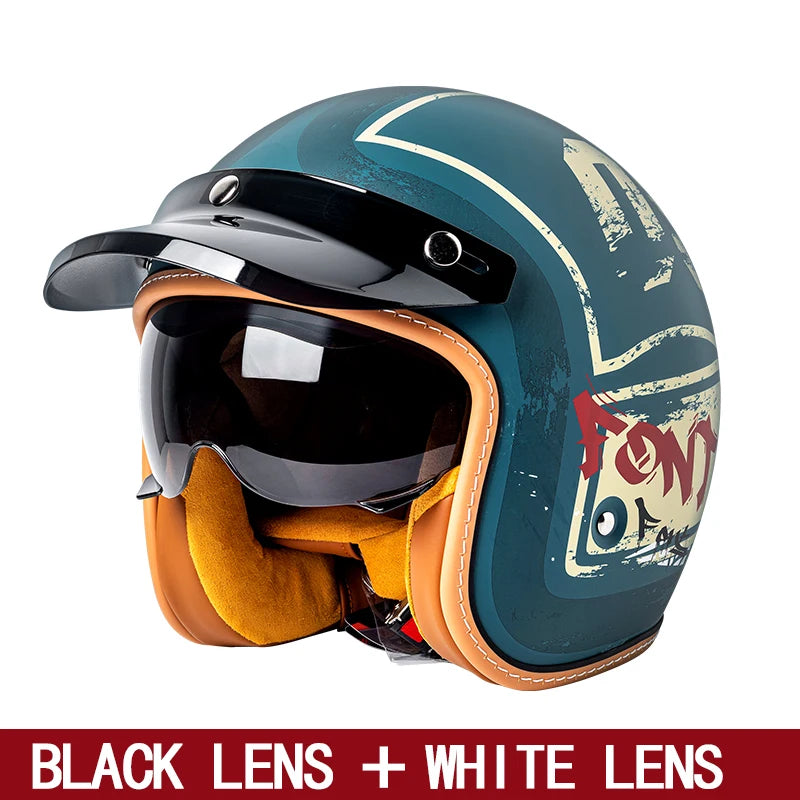 Motorcycle Helmet with lens 3/4 Half Helmet