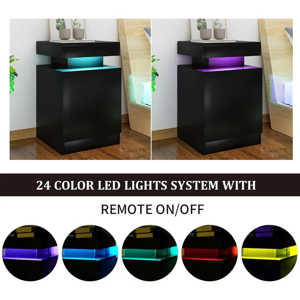 Set of 2 LED Lights Night Stands with Storage