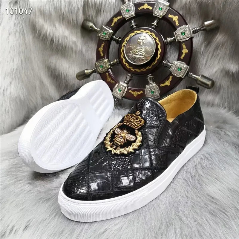 Authentic Exotic Crocodile Skin Black White Color Men's Loafers