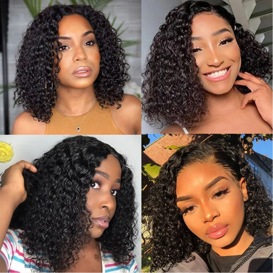 Glueless Short Bob Wigs Kinky Curly Lace Front Human Hair