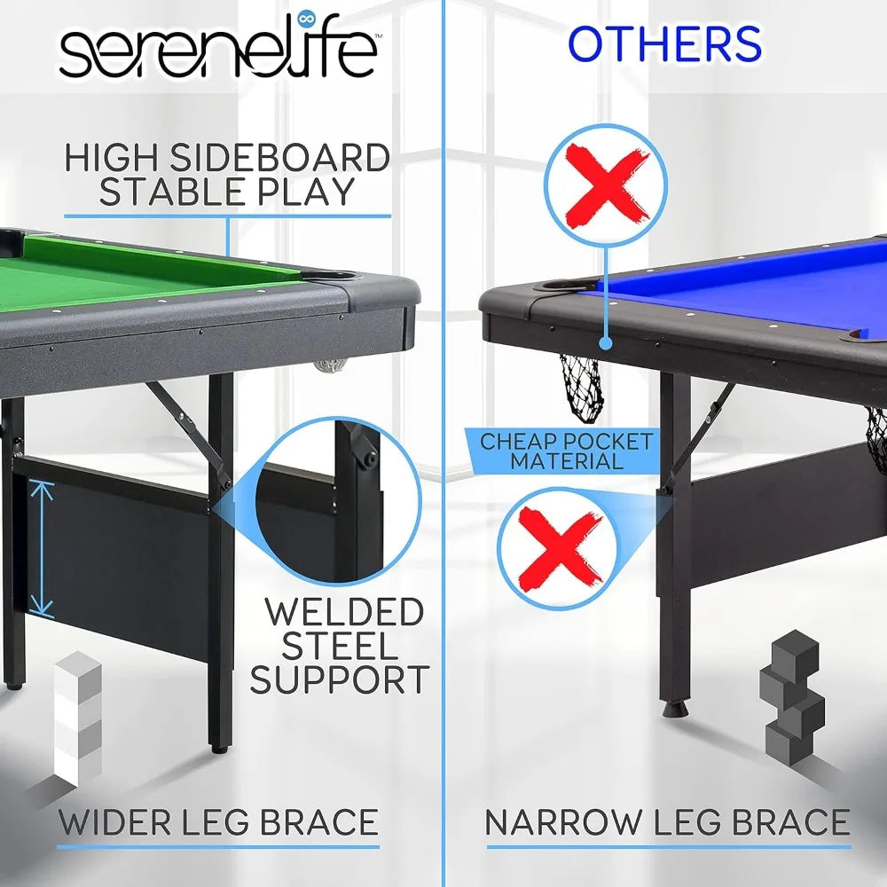 6-Ft Folding Pool Table with Safety Anti Collapse Locks