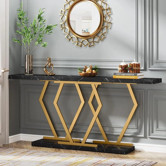 70.9 Inch Extra Long Modern Long Entryway Table with Gold Frame