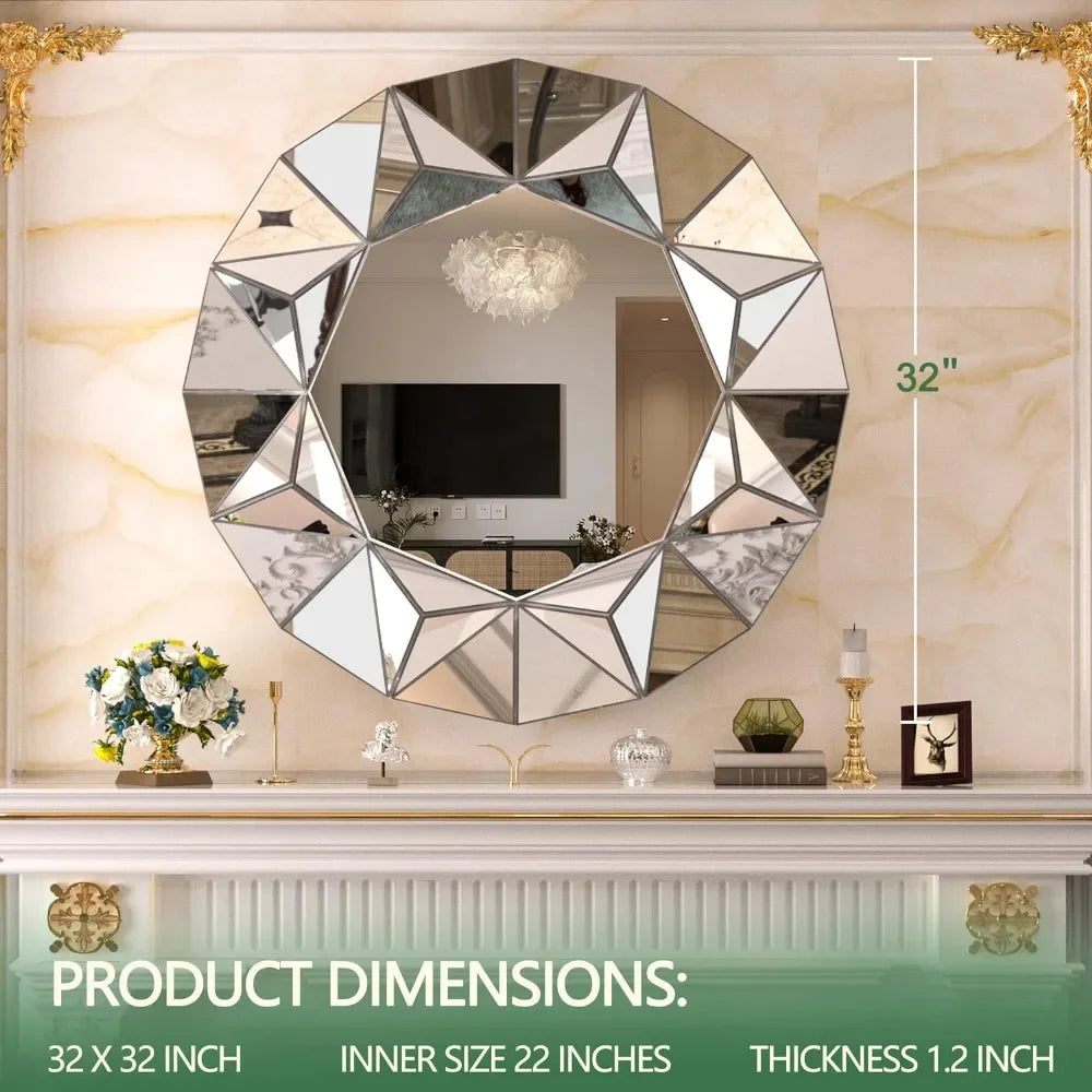 32-Inch Beveled Edge Frameless Wall Mount Round Mirror