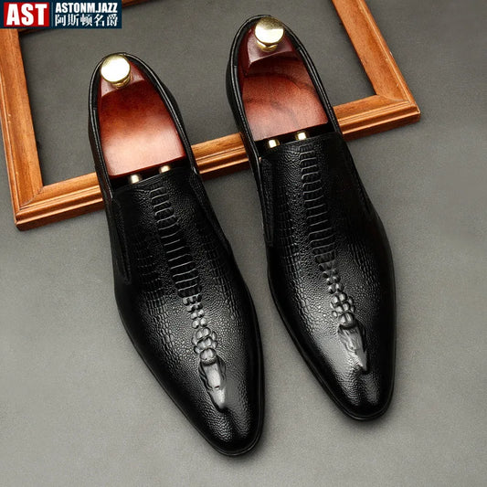 Handmade Genuine Leather Crocodile Pattern Loafers
