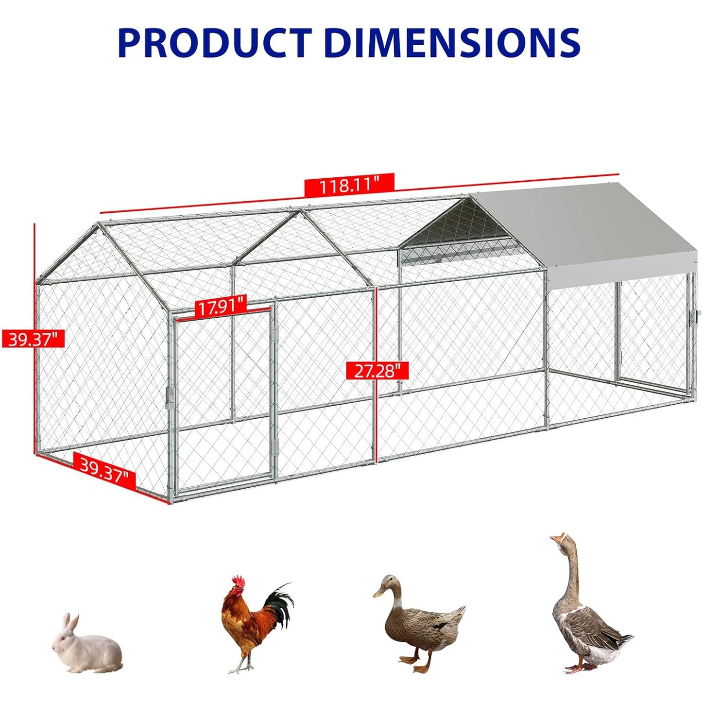 120"x40"x40" Large Walk-in Metal Chicken Coop