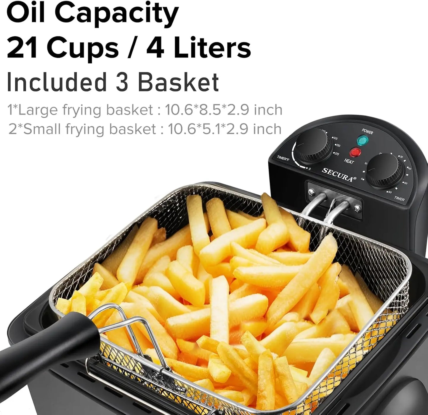 1700-Watt Stainless-Steel Triple Basket Electric Deep Fryer