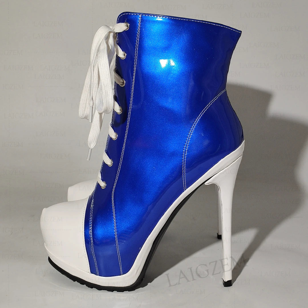 Ankle Boots Platform Shiny Zip Up Thin High Heel
