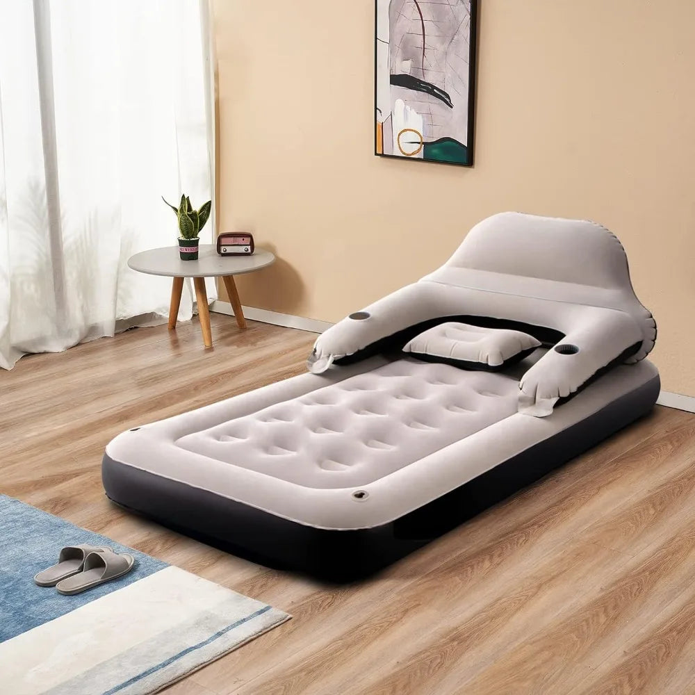 Twin Size Air Mattress Sofa Bed with Headboard and Pillow