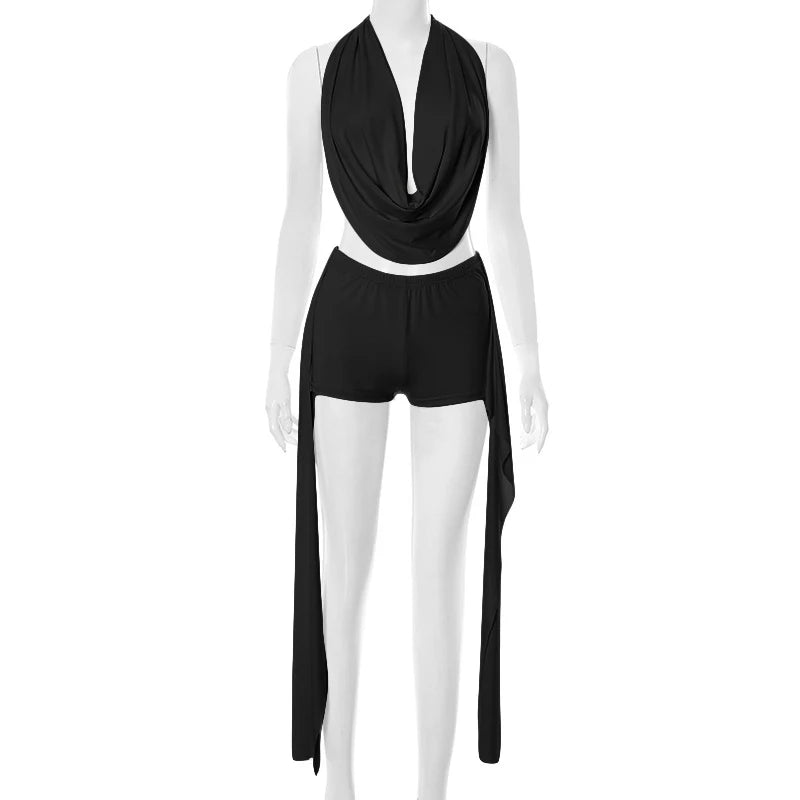 Solid Color Sexy Two-Piece Short Set