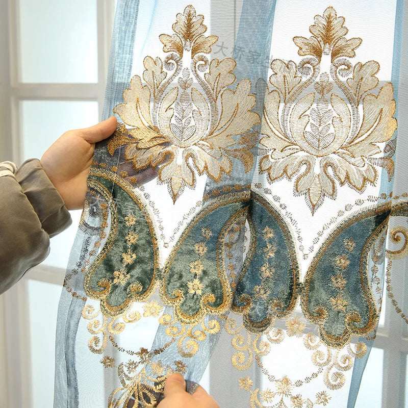 European embroidered finished window screen curtains