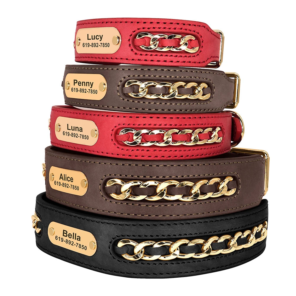 Custom Leather Dog Collar Personalized ID Tag Nameplate