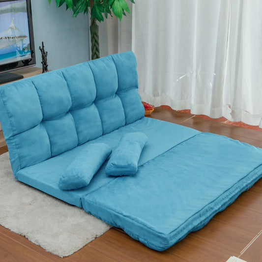 Double Chaise Lounge Sofa with Two Pillows (Blue)