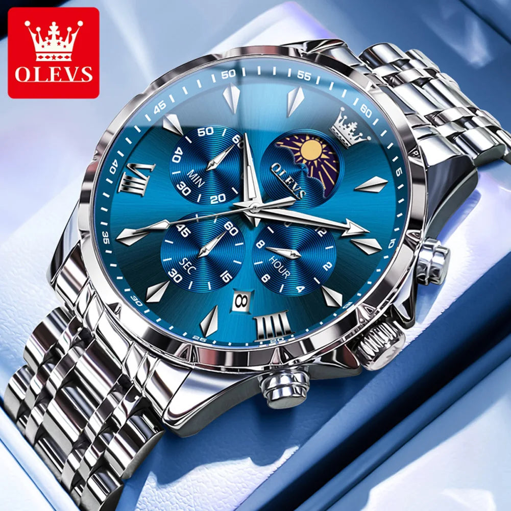 Moon Phase Chronograph Waterproof Quartz Watch