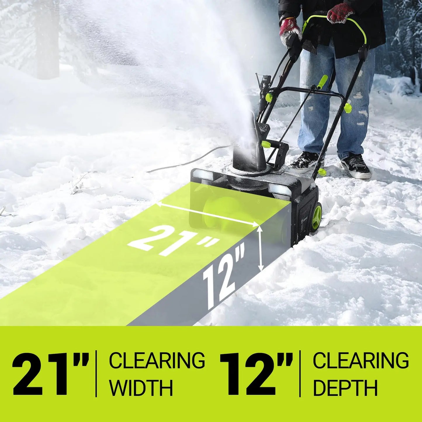 20-Inch Corded Snow Blower with Dual LED - 25ft Throw Distance