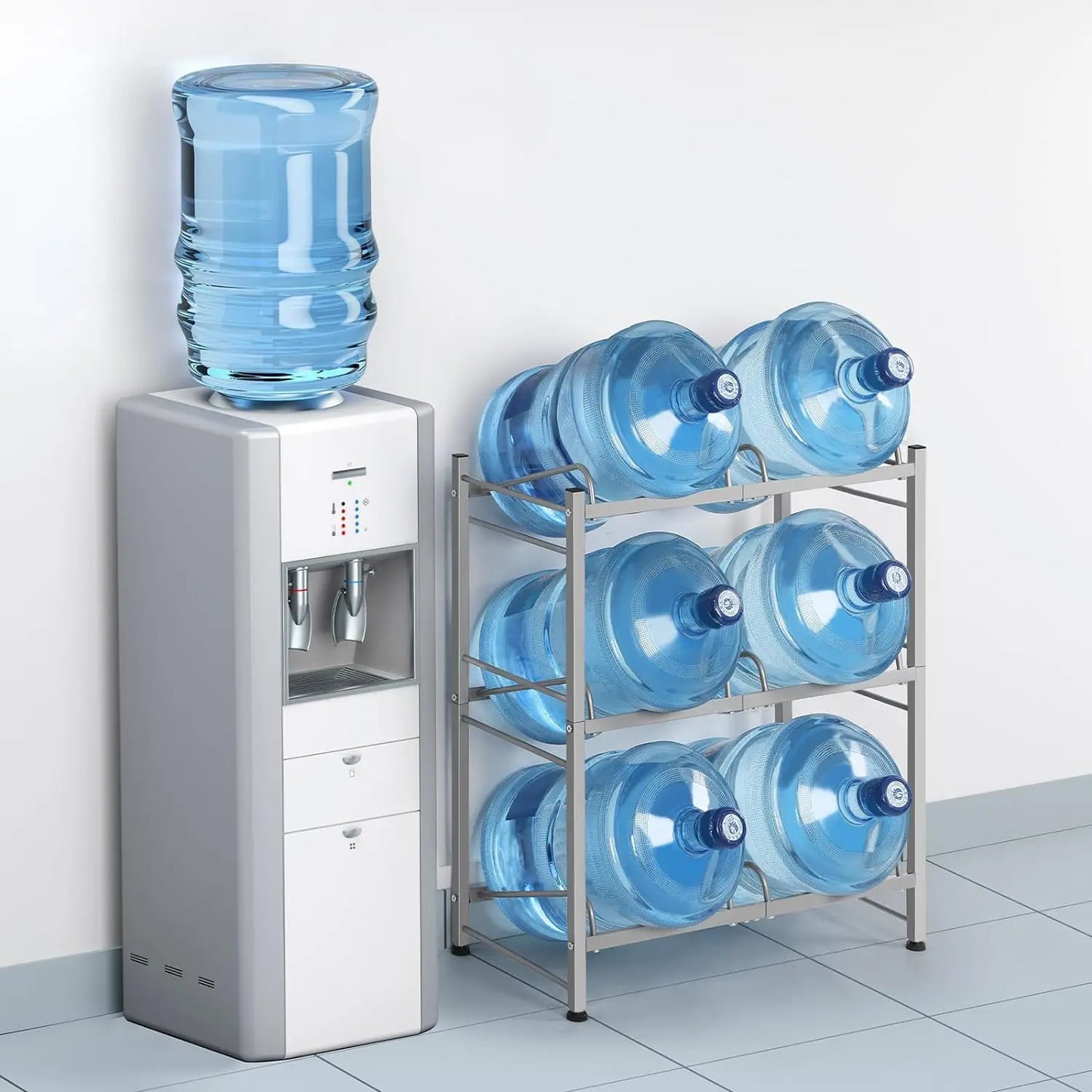 5-Gallon 3-Layer Water Bottle Holder for 6 Bottles with a Lift
