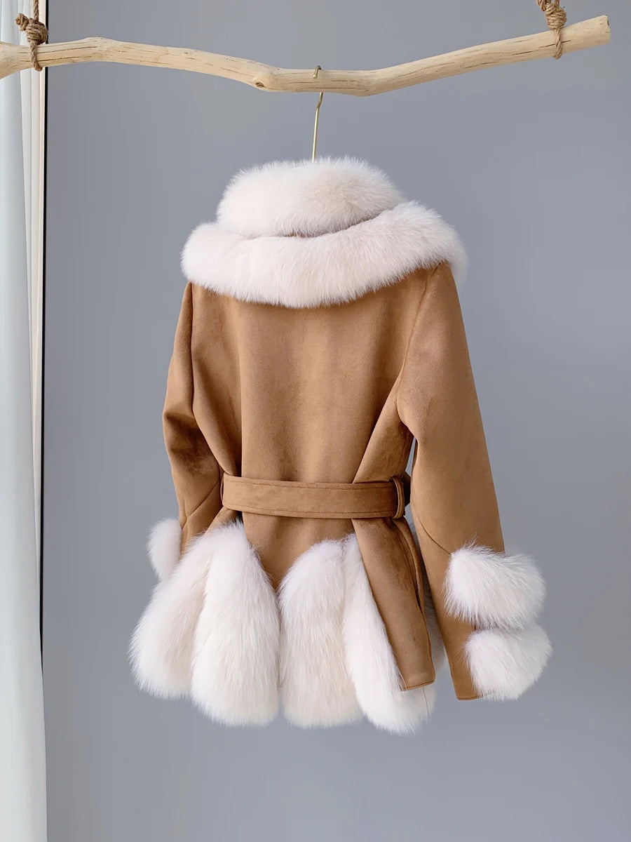 New Natural Fox Fur Collar Mid length Goose Down Parkas