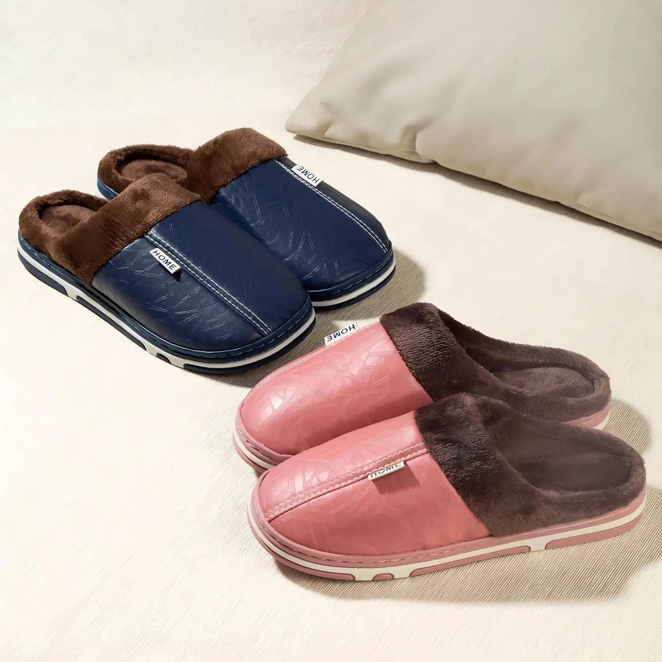 Cotton Slippers Waterproof Upper with Plush Lining