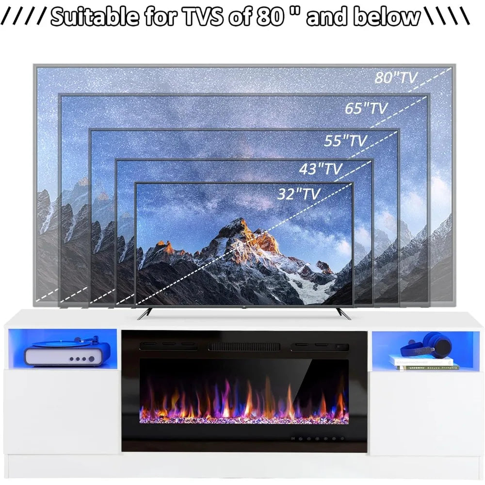 70" Fireplace TV Stand for TVs Up to 80" with 36" Electric Fireplace