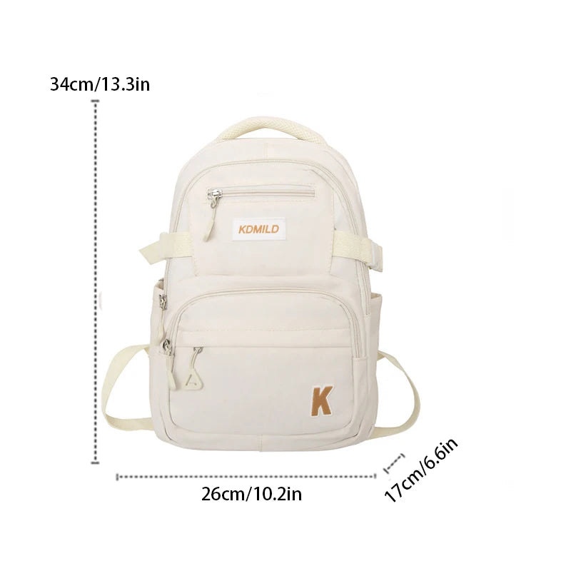 Stylish Lightweight Backpack Solid Color Multi-Pockets