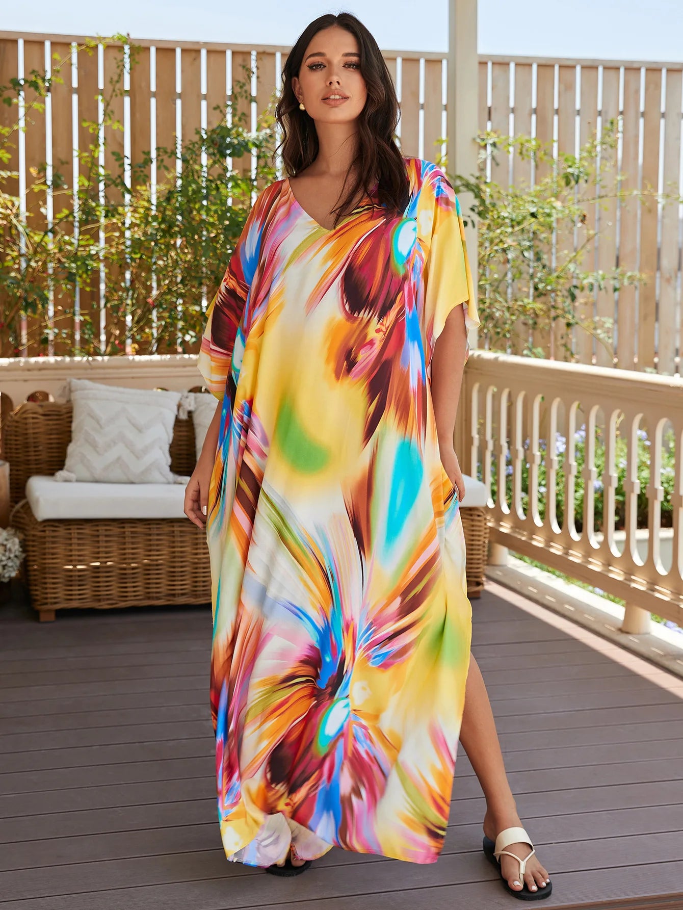 Plus Size Loose Fit Moroccan Print Beach Dress