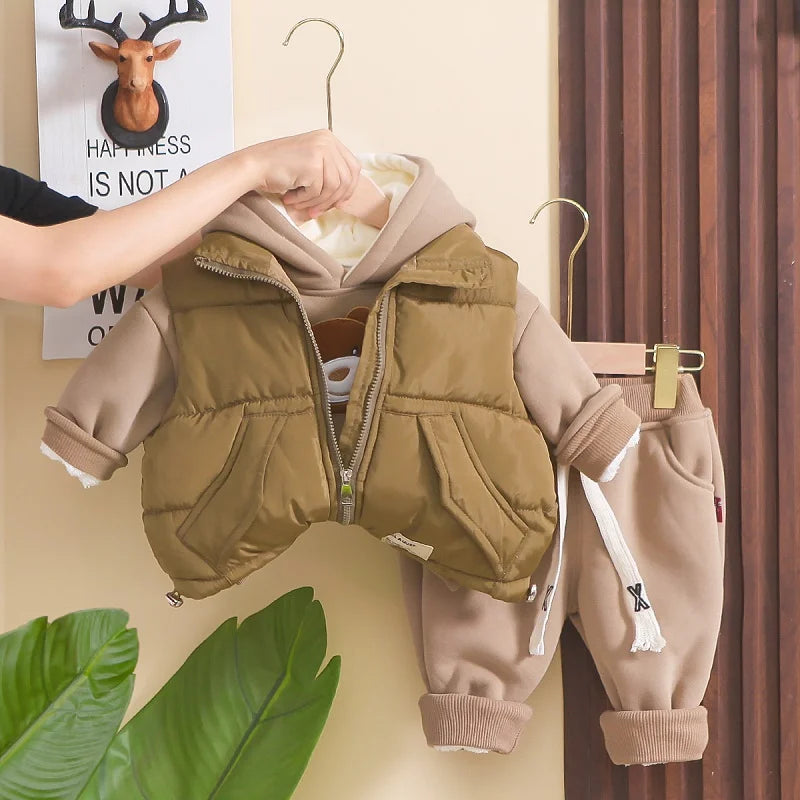 Hooded Cotton Coat Long Sleeve Set for Boys and Girls