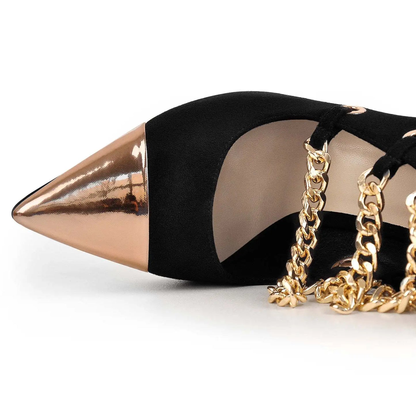 Gold Metal Chain Pointed Toe Sexy Thin High Heels