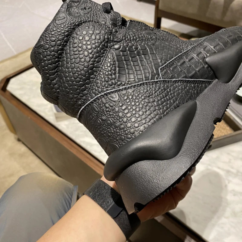 Men High-top Casual Sports Shoes Genuine Leather Thick Sole Ankle Boots