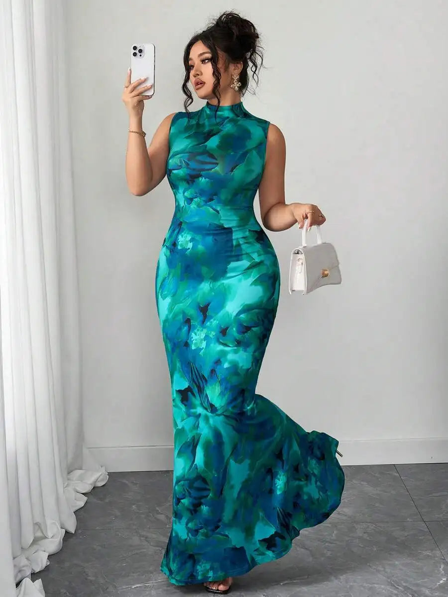 Floral Sleeveless Maxi Dress with Ruffle Hem