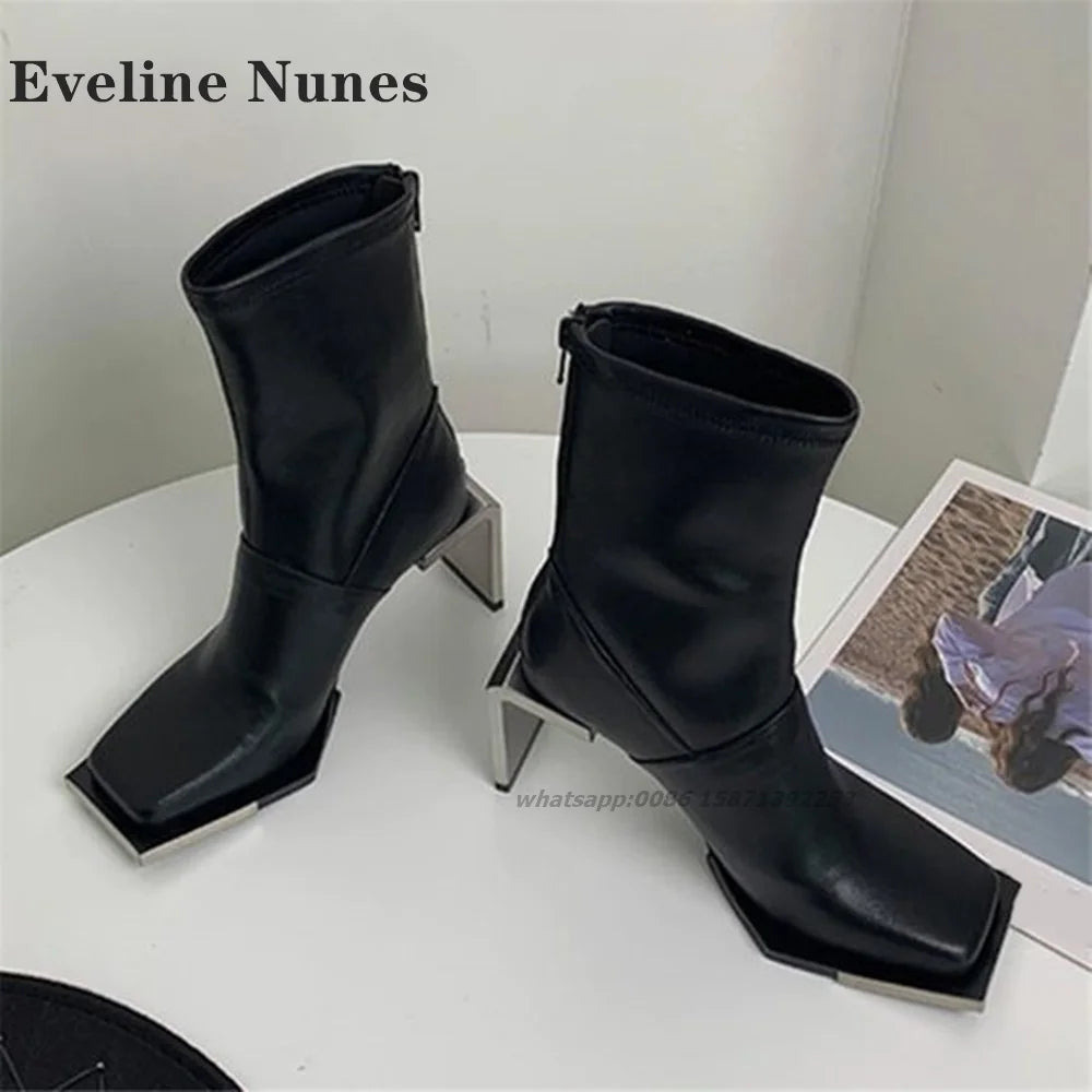 Metal Decoration Strange Style Boot Square Toe