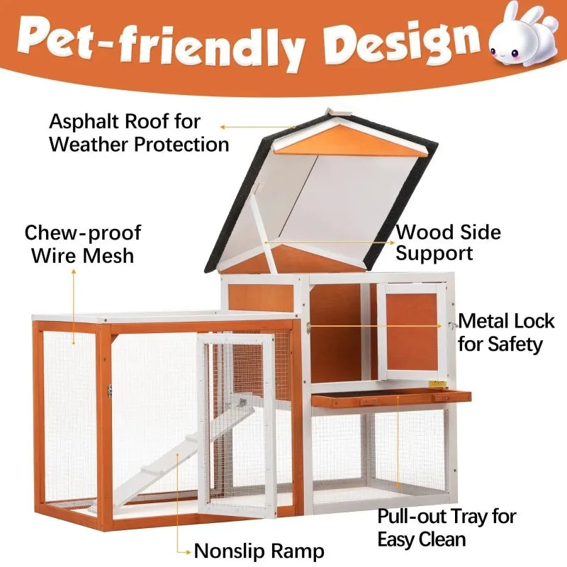 US Wooden Rabbit Hutch Cage House Habitat Animal Pet Chicken Coop Outdoor Indoor Roof Waterproof Bunny Hutch Rabbit Cage Guinea