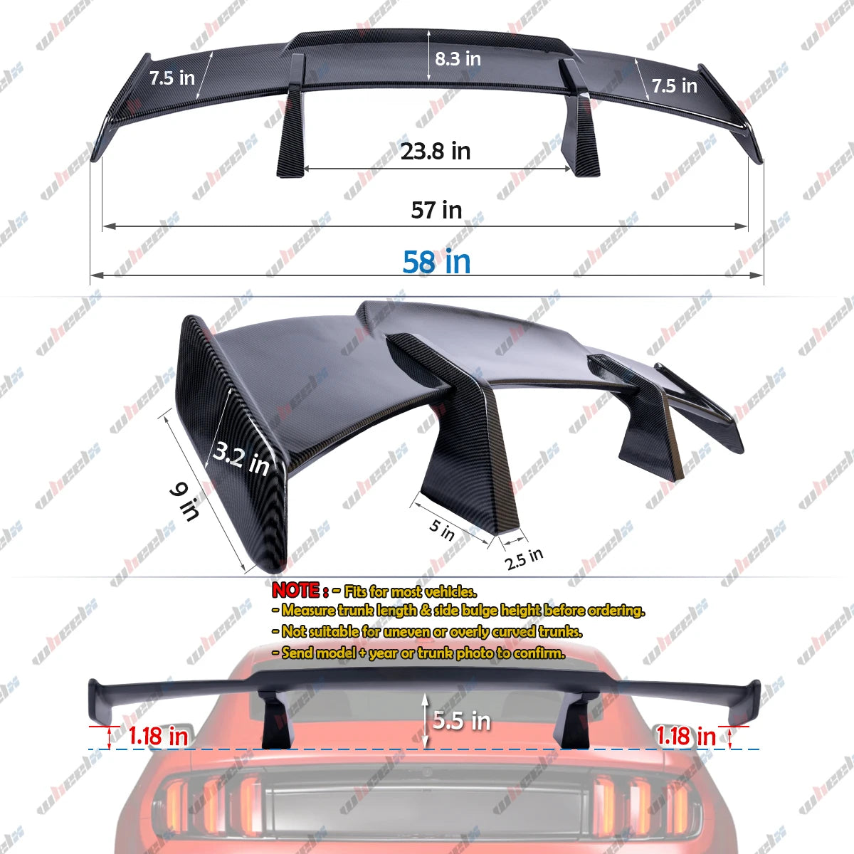 Universal 58 Inch ABS GT Style Trunk Spoiler